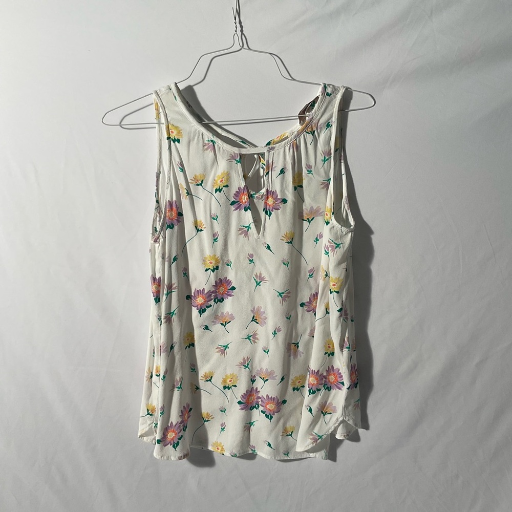 LOFT Floral Tank Top - White with Pink and Yellow Flowers